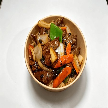 Beef With Green Pepper & Black Bean Sauce & Fried Rice 